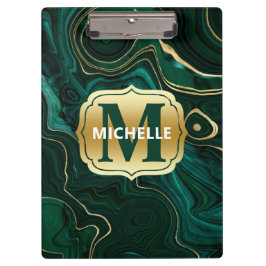 ダークグリーンのマラカイトと金箔の地層を覆う クリップボード