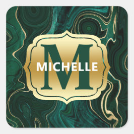 ダークグリーンのマラカイトと金箔の地層を覆う スクエアシール