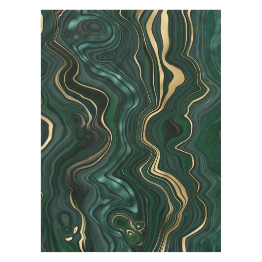 ダークグリーンのマラカイトと金箔の地層を覆う テーブルクロス (正面)
