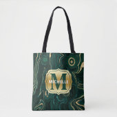 ダークグリーンのマラカイトと金箔の地層を覆う トートバッグ (正面)