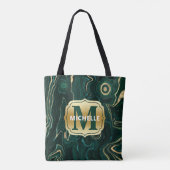 ダークグリーンのマラカイトと金箔の地層を覆う トートバッグ (裏面)