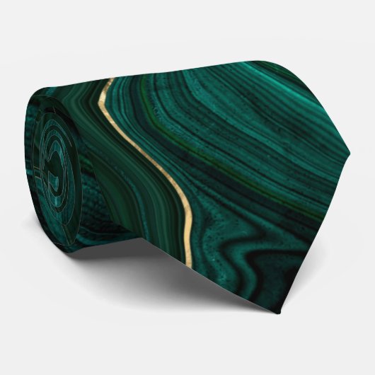 ダークグリーンのマラカイトと金箔の地層を覆う ネクタイ (ロール)