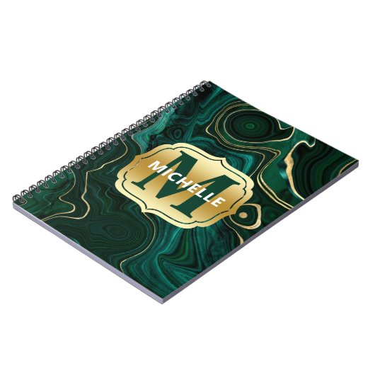 ダークグリーンのマラカイトと金箔の地層を覆う ノートブック (左側)