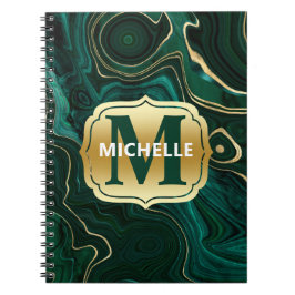 ダークグリーンのマラカイトと金箔の地層を覆う ノートブック