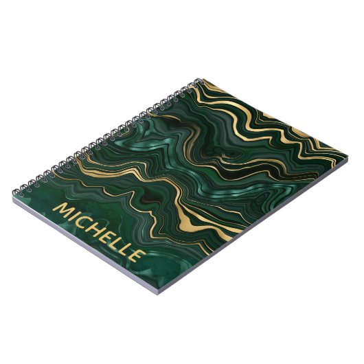 ダークグリーンのマラカイトと金箔の地層を覆う ノートブック (左側)