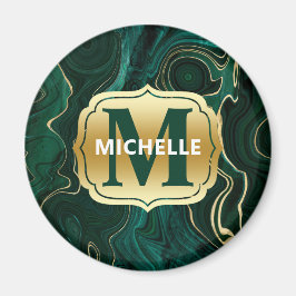 ダークグリーンのマラカイトと金箔の地層を覆う マグネット