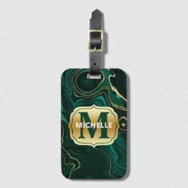 ダークグリーンのマラカイトと金箔の地層を覆う ラゲッジタグ