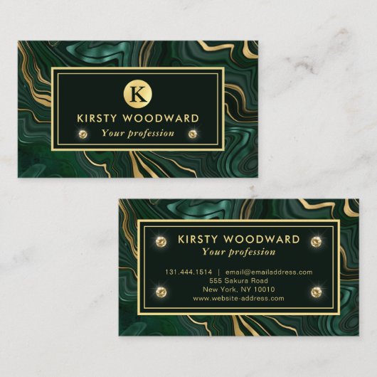 ダークグリーンのマラカイトと金箔の地層を覆う 名刺 (正面/裏面)