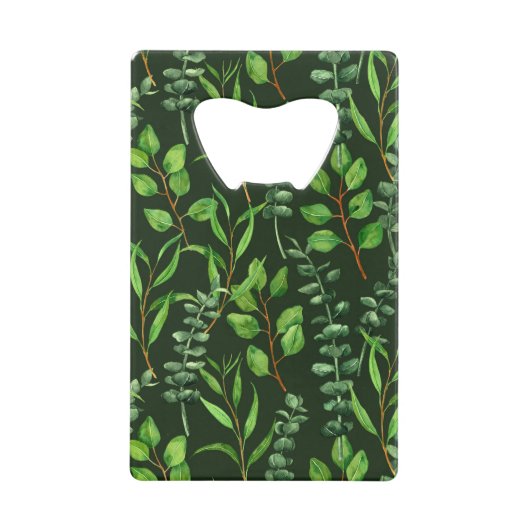 ダークグリーンのユーカリ クレジットカード栓抜き (正面)