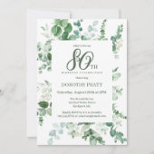 ダークグリーンのユーカリ 80歳の誕生日パーティー 招待状 (正面)