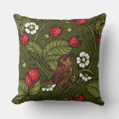 ダークグリーンのレンツとイチゴ クッション (正面)