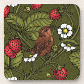 ダークグリーンのレンツとイチゴ コースター (正面)
