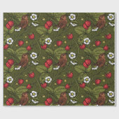 ダークグリーンのレンツとイチゴ ラッピングペーパー (フラット)