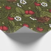 ダークグリーンのレンツとイチゴ ラッピングペーパー (角)