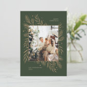 ダークグリーンの写真クリスマスファミリーホリデーゴールド 招待状 (スタンド正面)