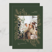 ダークグリーンの写真クリスマスファミリーホリデーゴールド 招待状 (正面/裏面)