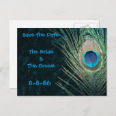 ダークグリーンの孔雀の羽が日付を保存 案内ポストカード (正面/裏面)