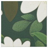 ダークグリーンの小さな白いデイジーの花柄 ファブリック (クローズアップ)