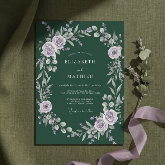 ダークグリーンの幻想的な冬の結婚式 招待状