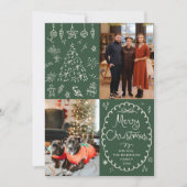 ダークグリーンの手描きのメリークリスマス2枚の写真 シーズンカード (正面)
