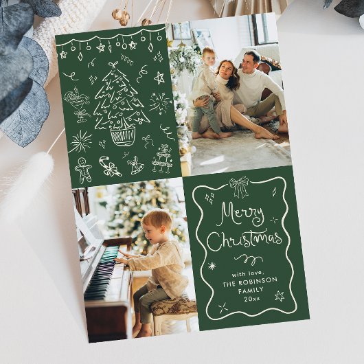 ダークグリーンの手描きメリークリスマス2枚の写真 シーズンカード