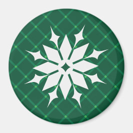 ダークグリーンの格子状フェスティバル冬の雪片 マグネット