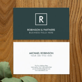 ダークグリーンの正方形フレームのミニマルイニシャル 名刺