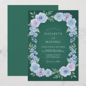 ダークグリーンの洗練された冬の結婚式 招待状 (正面/裏面)