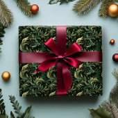 ダークグリーンの渦巻き旋回でクリスマスラッピング紙 ラッピングペーパー