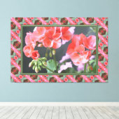 ダークグリーンの珊瑚色ピンクのゲラニウム キャンバスプリント (インサイチュ (ウッドフロア))