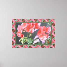 ダークグリーンの珊瑚色ピンクのゲラニウム キャンバスプリント