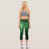 ダークグリーンの疑似ラメスパークル カプリレギンス (正面)