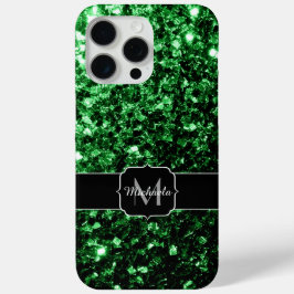 ダークグリーンの疑似ラメスパークル モノグラム iPhone 15 PRO MAXケース