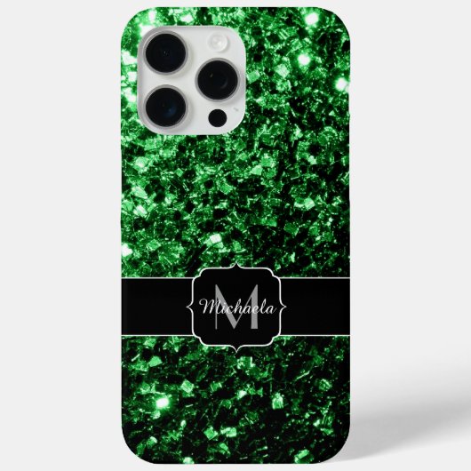 ダークグリーンの疑似ラメスパークル モノグラム Case-Mate iPhoneケース (裏面)