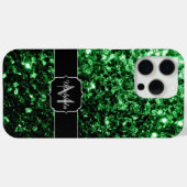 ダークグリーンの疑似ラメスパークル モノグラム Case-Mate iPhoneケース (裏面 (横))