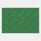 ダークグリーンの白いクリスマスアウトライン ラッピングペーパーシート (正面3)