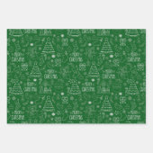 ダークグリーンの白いクリスマスアウトライン ラッピングペーパーシート (正面)