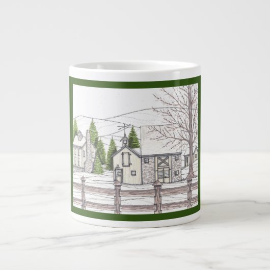 ダークグリーンの石農場ジャンボマグカップ ジャンボコーヒーマグカップ (正面)
