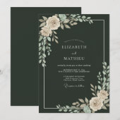 ダークグリーンの純粋な冬の結婚式 招待状 (正面/裏面)