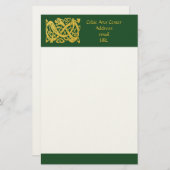 ダークグリーンの紙に描かれたケルト色の黄金のヘビ 便箋 (正面/裏面)