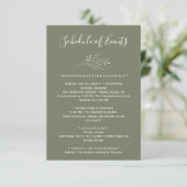 ダークグリーンの結婚式スケジュールカード エンクロージャーカード (スタンド正面)
