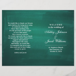 ダークグリーンの結婚式プログラム。エメラモダンエレガントド