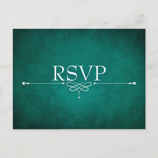 ダークグリーンの結婚式出欠ハガキ（食事選択付き） インビテーションポストカード (正面)