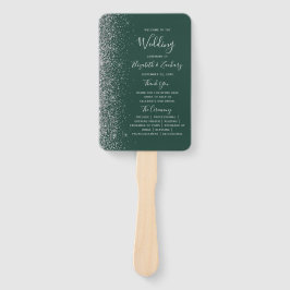 ダークグリーンの縁にシルバーグリッター ウェディングプログラム ハンドファン