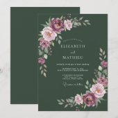 ダークグリーンの豪華な秋の結婚式 招待状 (正面/裏面)