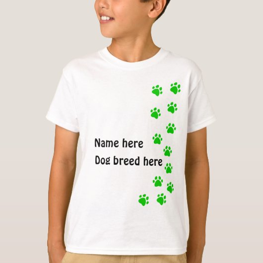 ダークグリーンの足跡 - 名前または犬種を追加 Tシャツ (正面)