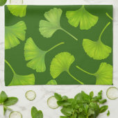 ダークグリーンの銀杏 キッチンタオル (折り畳み)