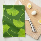 ダークグリーンの銀杏 キッチンタオル (四つ折り)