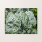 ダークグリーンの雨離れ滴 ジグソーパズル (横)