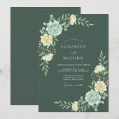ダークグリーンの魅惑的な森の結婚式 招待状 (正面/裏面)